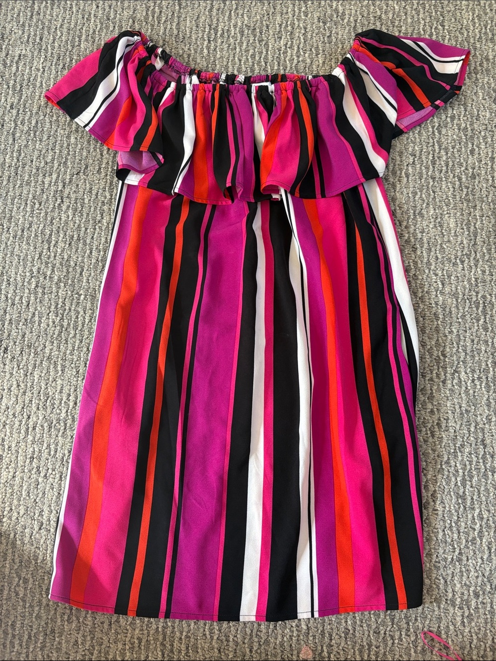 Off-Shoulder Stripe Dress in Pink and Black